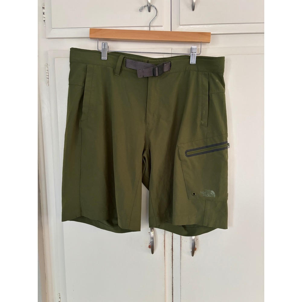 The North Face Mens Army Green Hiking Shorts Integrated Belt Cargo Pocket 36/38 - Picture 1 of 8